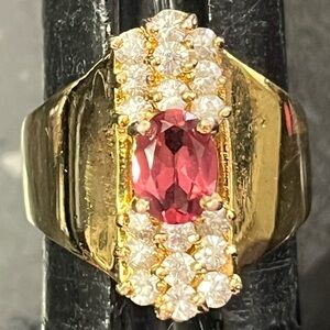 Suzanne Somers vintage real rhodolite gem cocktail statement CZ ring gold HSN